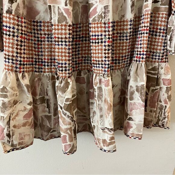 Entro Boho Tiered Mini Dress Geometric Lightweight Tunic Cottage Flowy small NWT - Picture 5 of 14